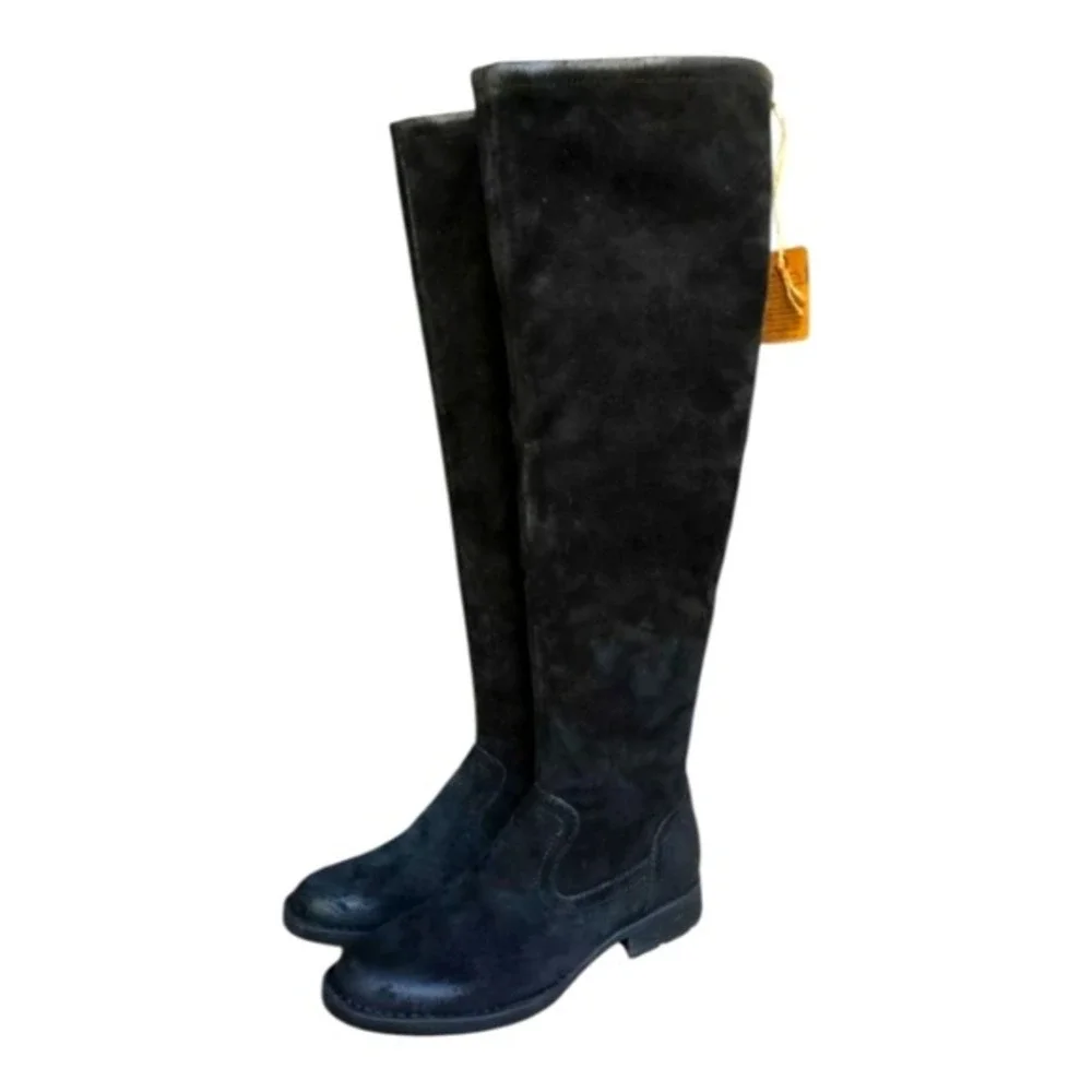 Born Black Suede Over the Knee Boots Leopard Lining Tall Fashion Stylish Sz 7‎